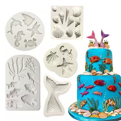 £8.29 • Buy 5pcs Mermaid Sea Shell Silicone Cake Decorating Moulds Fondant Chocolate Molds