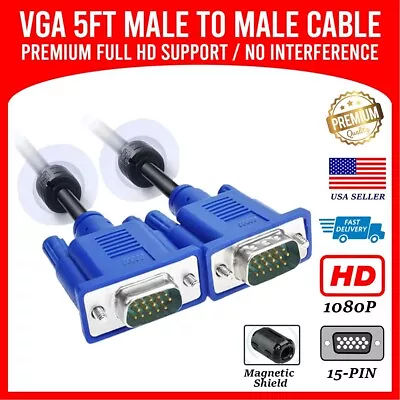 VGA Video Cable 5ft Cord 1080p 60Hz Male To Male Cord 15 Pin For Pc Tv Monitor • $5.59