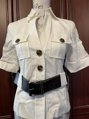 Zara Basic Nwt Uk S White  Linen Belted Safari Style Top Rrp £49 • $24.05