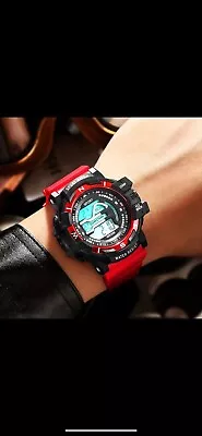 Red Men’s LED G-shock Style Sports Watch Military • £22.99