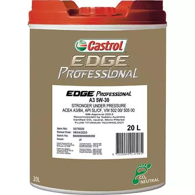 Castrol EDGE Professional A3 5W-30 Engine Oil 20L 3375020 • $259.21