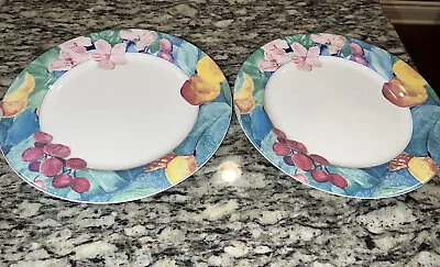 Mikasa Maxima Exotic Garden Dinner Plates CAK26 Fruit & Floral 10.5  Set Of 2 • $15.99