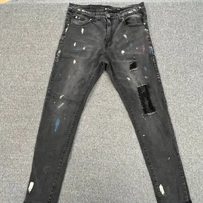 Wiamea Jeans Mens 34x32 (Actual 32x31) Skinny Fit Distressed Paint Black • $8