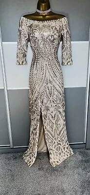 QUIZ Elegant Sequin Evening Prom Ball Wedding Cruise Cocktail Maxi Dress Sz 10 • £44.99