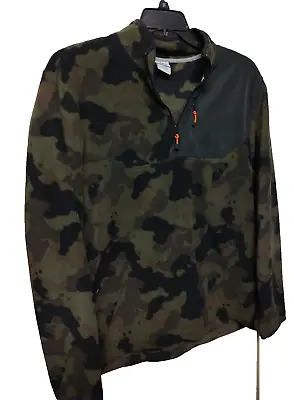 Starter Fleece Jacket Men's Green Camouflage Quarter Zip Size L(42/44) #N7 • $19.99