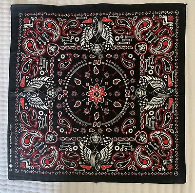 Biker Black Red Skull Paisley Wings Bandana 100% Cotton Handkerchief Scarf • $8