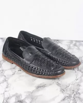 Russell & Bromley Mens Black Woven Leather Loafers Shoes Size EU 41 / UK 7 • £59.99