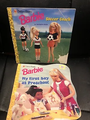 2 Little Golden Book Barbie Soccer Coach First Day PreSchool 1995 1999 Mattel • $19.98