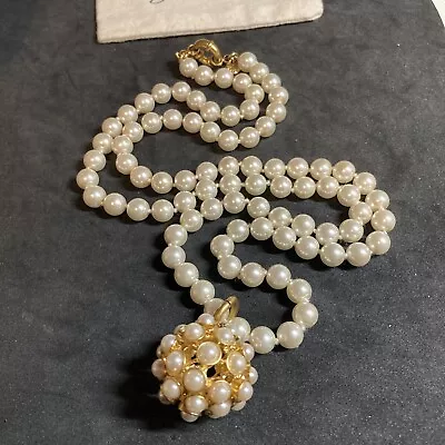 J Crew 28” Faux Pearl Necklace With Pearl Gold Tone Ball With Dust Bag B66 • $35