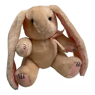 Vintage Jointed Plush Bunny Pink Ribbon Long Ears Stuffed Rabbit By Pier1 • $18