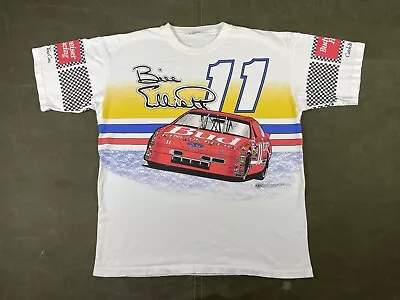 Vintage Bill Elliott Shirt XL AOP Budweiser Ford Racing NASCAR 90s White  • $300