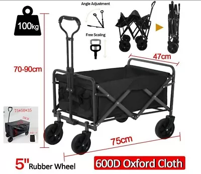 Foldable FOLDING Trolley Beach Camping Festival Cart 4 Wheeled Wagon WITH COVER • £46.59