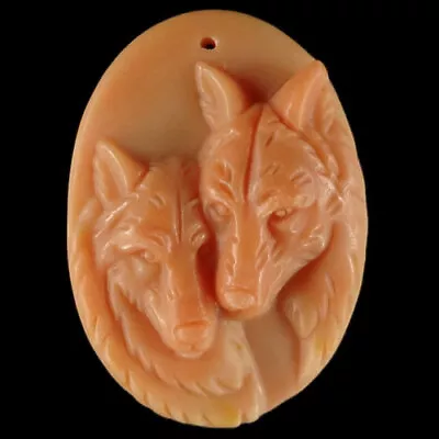 BC12705# Hand Carved Cameo Wolf Red Malachite Pendant Bead Gemstone  • $29.99