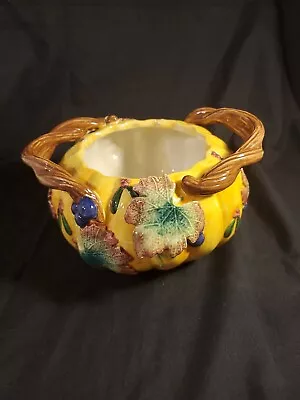 Fitz & Floyd 1993 Ceramic Harvest Banquet Pumpkin Bowl W/Handles Home Decor • $18.95