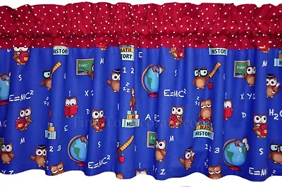 NEW Owl School Nursery CHILD Care ABC Blue Fabric Valance MATH 123 Science  • $12.99