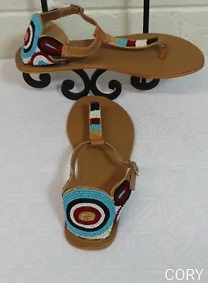 Women's Ecote Urban Outfitters Thong Flat T Strap Sandals Size 7 Beaded Nwob  • $39.99