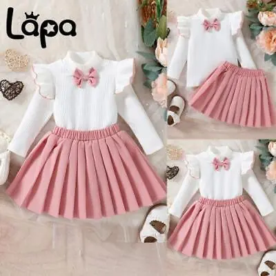 Newborn Baby Girl Summer Long Sleeve Bow Ruffle Romper+Lounge Pleated Dress 2PCS • £2.99