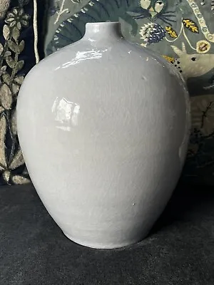 Vintage Pale Blue Grey Crackle Pottery Vase Large Bulb Rare Collectors  • £29.99