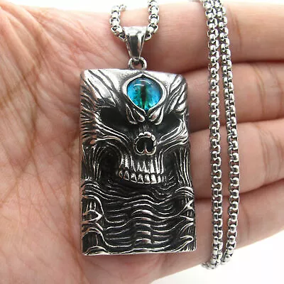 MENDEL Gothic Mens Biker Skull Pendant Necklace Men Stainless Steel Chain Silver • $11.99