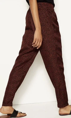 £14 • Buy M&S Black Red Animal Print Peg Leg Trousers BNWT Size 10 High Elastic Tie Waist