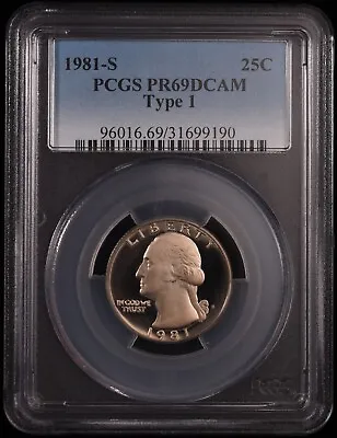 1981 TYPE ONE Washington Quarter 25c Certified By PCGS PF69 ULTRA CAMEO • $8.25