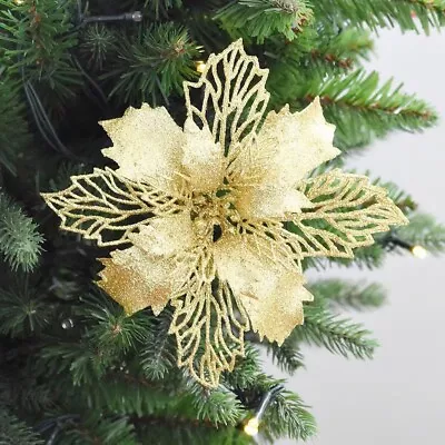 20X Large Christmas Poinsettia Glitter Flower Tree Hanging Decoration Xmas Party • $8.16