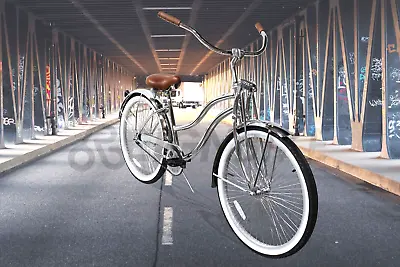 26  Inch Chrome Frame Beach Cruiser Springer Fork Fenders Coaster Brake Bicycle • $389.99