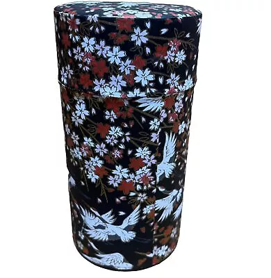 Japanese Washi Paper Metal Tea Tin Canister Caddy W/ Inserts 6  Tall Crane • £19.41