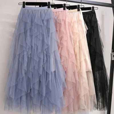 £17.99 • Buy Mesh Tutu Maxi Skirt Sheer Net Tulle Pleated Long Skirt Women High Waist Ruffle