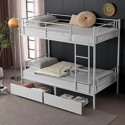 Convertible Twin Over Twin Metal Bunk Beds With Ladder And 2 Drawer White • $195.89