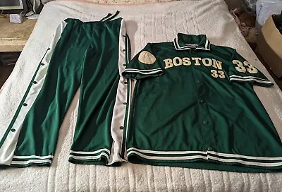 Boston Celtics ~ #33 WARM UP SUIT Tearaway Pants Embroidered Jacket ~ Adult 2XL  • $200