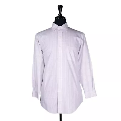 Brooks Brothers Mens Dress Shirt Button Up Purple White Plaid Stretch 16 32 • $29.99