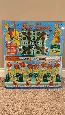 Vintage 1956 BALLY “Big Show” Bingo Pinball Machine Original Back Glass • $650