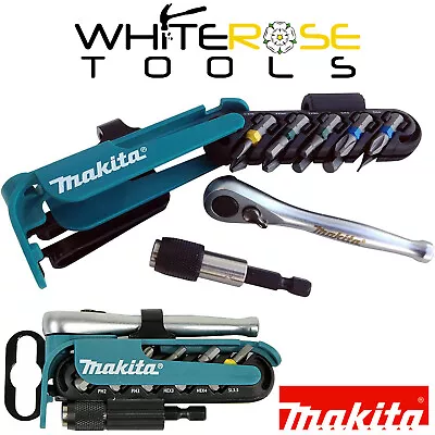 Makita Ratchet Screwdriver Bit Set 1/4  Hex Reversible Handle Magnetic Holder • £16.35