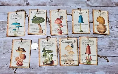 9~Vintage~Ephemera~Mushrooms~Junk Journal~Linen Cardstock~Gift~Hang~Tags • $10