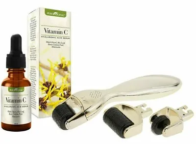 $33.09 • Buy Microneedle Derma Roller 3 In 1 Gold Set & Vitamin C Serum W/ Hyaluronic Acid