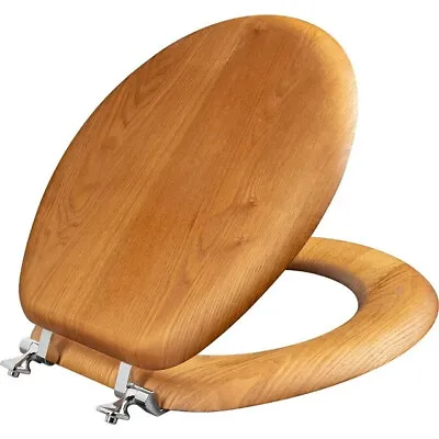 Round Natural Wood Toilet Seat In Natural Oak With Chrome Hinged • $34.19