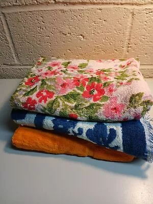 Vintage Towel Lot Bath Towels Prints Cotton Terry Flower Colors • $17