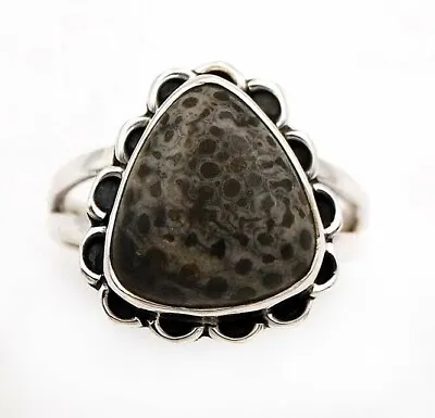 Natural Stingray Coral 925 Solid Sterling Silver Ring Sz 7.5 ED20-7 • $30.99