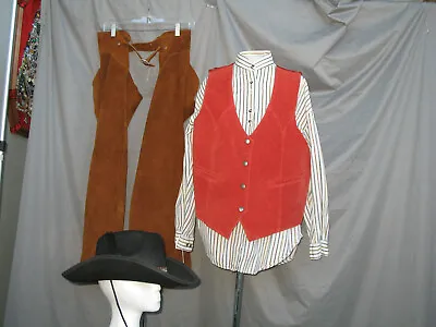 Cowgirl Costume Women's Western Leather Chaps Leather Vest And Hat Girl's • $70