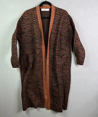 Zara Knit Cardigan Sweater Women L Brown Black Zebra Open Front Coat Heavyweight • $55.95