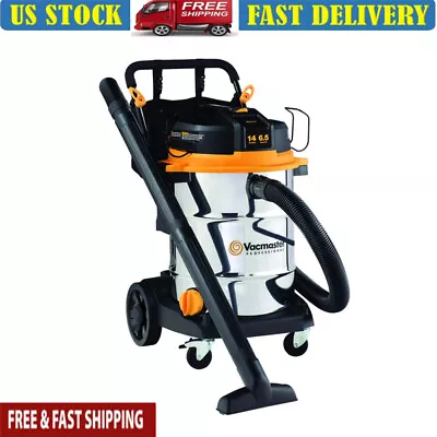 14 Gal. 6.5 HP Vacmaster Wet/Dry Vac With Cart Steel Tank Lightweight Durable US • $238.34