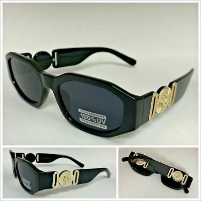 New CLASSIC HIP HOP RAPPER Style SUNGLASSES Black Frame Gold Medallion Dark Lens • $14.99