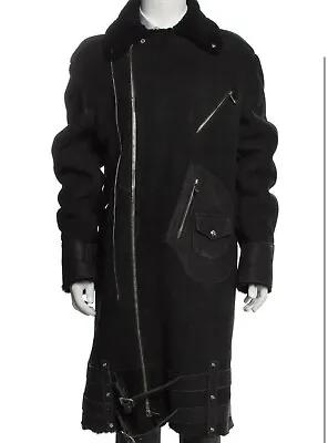 Versace  Men Black Lambskin Shearling Jacket Coat IT 50 • $699