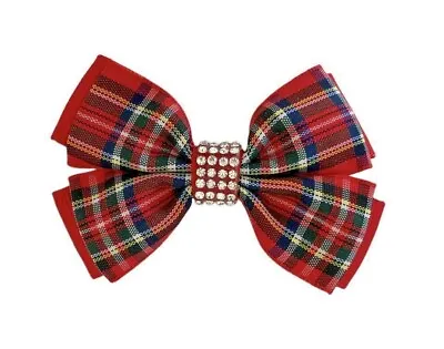 Red Tartan & Diamante Hair Bow Alligator Clip School UK Seller 🇬🇧 • £2.25