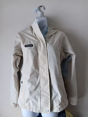 Columbia Jacket Womens Small Cream Windbreaker Hoodie Lightweight Packable Rain • $16