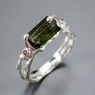 Handmade Natural Tourmaline Ring 925 Sterling Silver Size 9 /R346997 • $8.99