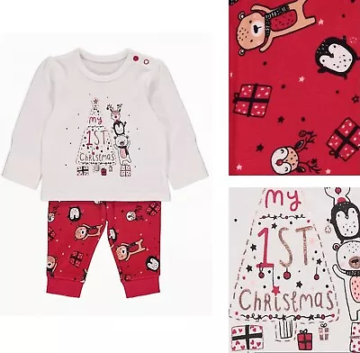 Baby Christmas Pyjamas George Red Soft Cotton 1st  Xmas Pjs Set Full Length Box  • £4.95