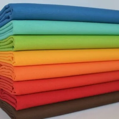 $4.99 • Buy Plain 100% Cotton Fabric Material Fat Quarters Quilting Metre 140 GSM 20 Colours