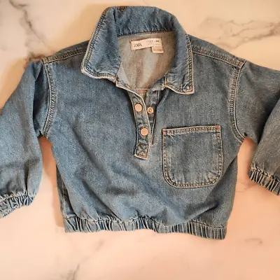 Zara  Girls Toddler Denim Jacket 3-4 Year Pullover Collard Blue Jean • $25